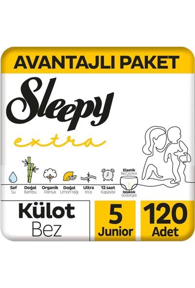 Sleepy Extra Günlük Aktivite Avantajlı Paket Külot Bez 5 Numara Junior 120 Adet