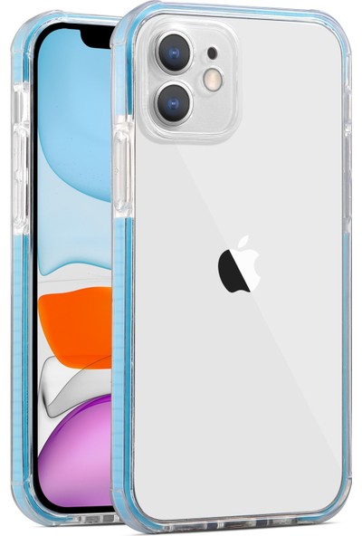 Elo Apple Apple iPhone 12 Kılıf Kamera Korumalı Renkli Tam Koruma Şeffaf Mavi