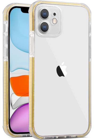 Elo Apple Apple iPhone 12 Kılıf Kamera Korumalı Renkli Tam Koruma Şeffaf Sarı