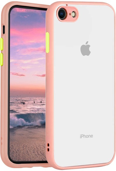 Elo Apple iPhone 7 - 8 - Se 2020 Kenarları Renkli Kamera Korumalı Transparan Kılıf Pudra