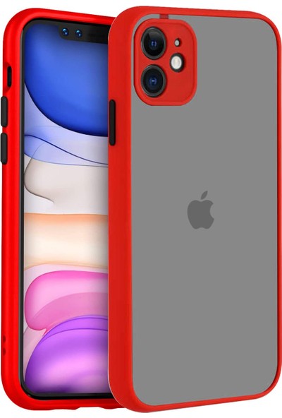 Elo Iphone 11 6.1 Kenarları Renkli Kamera Korumalı Transparan Kılıf Kırmızı