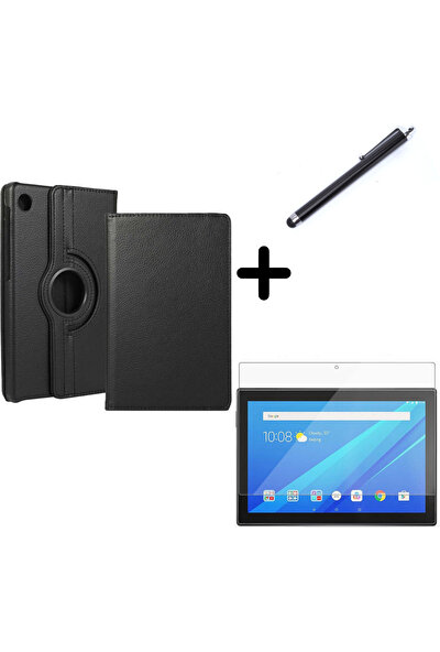 BizimGross Lenovo Tab M10 Hd TB-X505F ZA4G0072TR Dönebilen Tablet Kılıfı + Temperli Cam Ekran Koruyucu ve Kalem Siyah