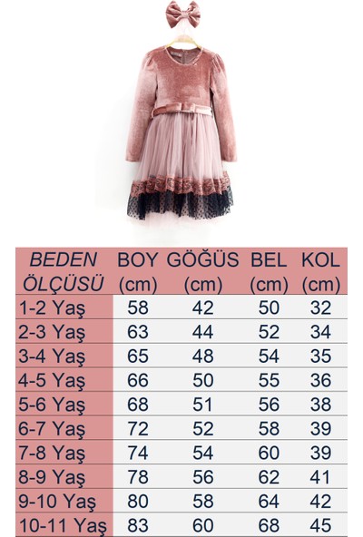 Kız Çocuk Kadife Kumaş Tül Detaylı Diz Boyu Tokalı Elbise