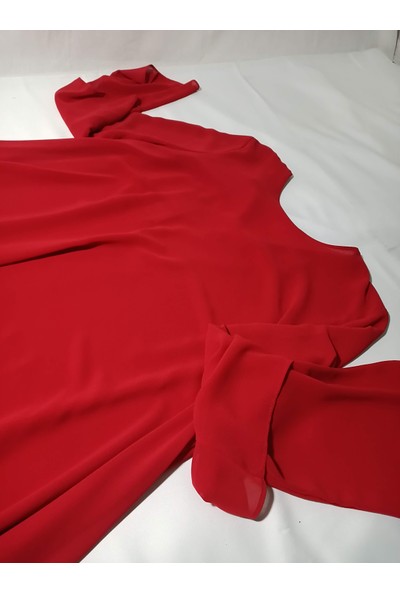Gzd Kırmızı Oversize Abiye Şifon Elbise