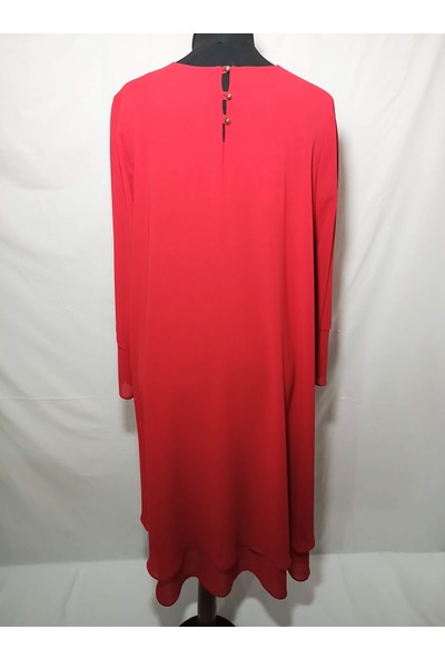 Gzd Kırmızı Oversize Abiye Şifon Elbise