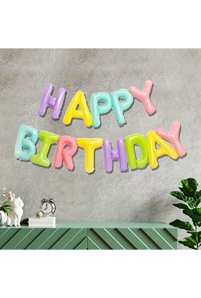 Pekshop Makaron Renklerde Happy Birthday Yazılı Doğum Günü Balonu