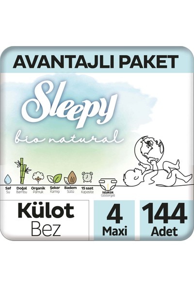 Sleepy Bio Natural Külot Bez 4 Numara Maxi 144'lü