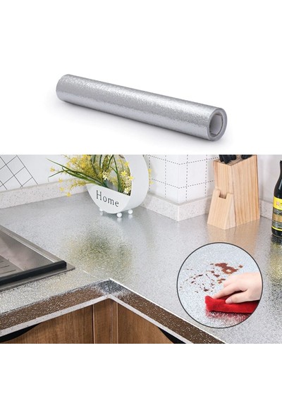 2N7 10 Metre Kendinden Yapışkanlı Silinebilir Mutfak Tezgah Üstü Sticker Folyo Gümüş Renk