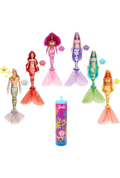 Barbie Color Reveal Renk Değiştiren Sürpriz Barbie Gökkuşağı Deniz Kızı Bebekler, 7 sürpriz içerir, 3 yaş ve üzeri HDN68