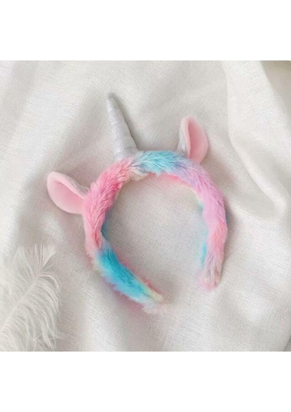 Unicorn Kulaklı ve Boynuzlu Tac Peluş Saç Bandı