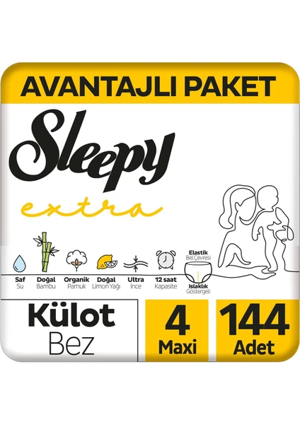 Extra Günlük Aktivite Avantajlı Paket Külot Bez 4 Numara Maxi 144 Adet