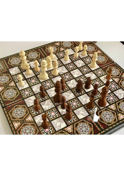 Sedefli Tavla Satranç, Ahşap Tavla Satranç, Ahşap Satranç, Ahşap Tavla 2 Oyun Bir Arada, Hediyelik Ürün