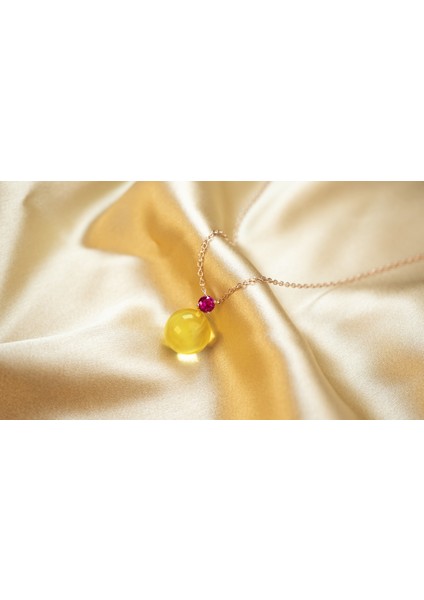 Swarovski Taşlı Gümüş Kehribar Kolye