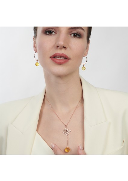 Love Yazılı Gümüş Kehribar Kolye fiyatları