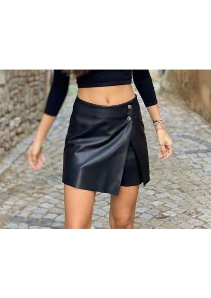 Kadın Fermuarlı Suni Deri Şort Etek fiyatları