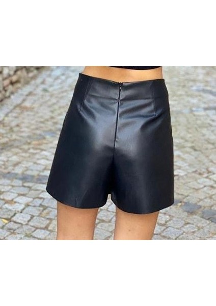 Kadın Fermuarlı Suni Deri Şort Etek modelleri