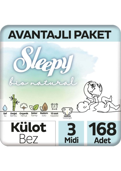 Bio Natural Avantajlı Paket Külot Bez 3 Numara Midi 168 Adet