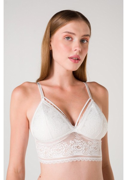 Desteksiz Süngerli Hortum Detaylı Bralet - Ekru - 90B