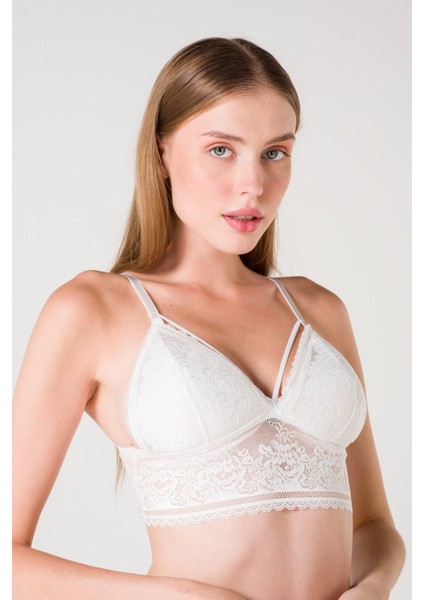 Desteksiz Süngerli Hortum Detaylı Bralet - Ekru - 90B modelleri