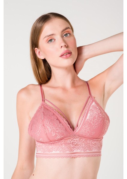 Desteksiz Süngerli Hortum Detaylı Bralet - Gül Kurusu - 90B