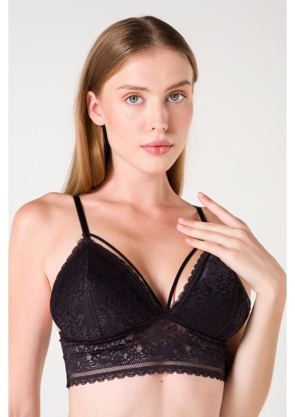 Desteksiz Süngerli Hortum Detaylı Bralet - Siyah - 85B