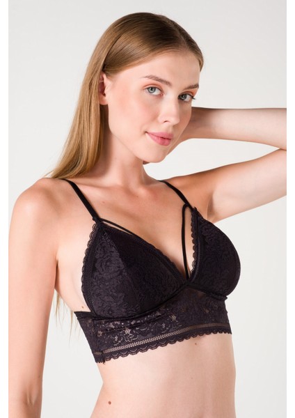 Desteksiz Süngerli Hortum Detaylı Bralet - Siyah - 85B modelleri