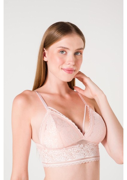 Desteksiz Süngerli Hortum Detaylı Bralet - Somon - 85B