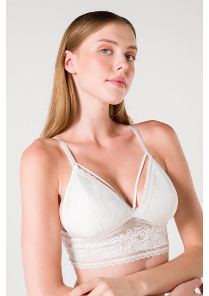 Desteksiz Süngerli Hortum Detaylı Bralet - Ekru - 85B indirimleri
