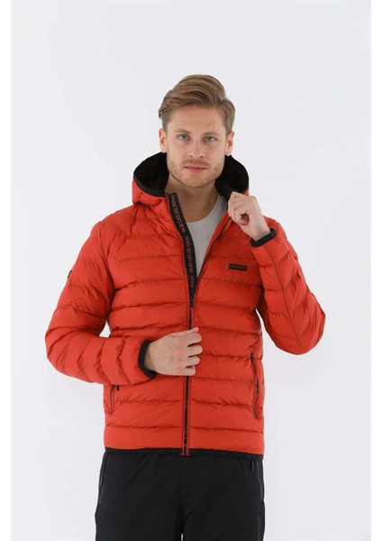 Regular Erkek Kapşonlu Uzun Kol Basic Kiremit-Siyah Mont 19094