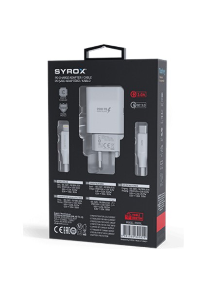 PD20L Şarj Aleti 3.0A PD20W Type-C To Lightning Kablo Set B