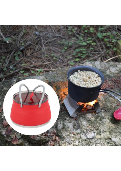 Taşınabilir Katlanabilir Silikon Pişirme Pot Piknik Su Isıtıcısı Çaydanlık Yemek Kırmızı indirimleri