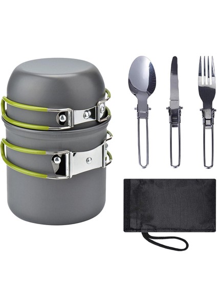 Kamp Tencere Hiking Açık Mess Kiti Katlanır Pan Çatal Çatal Yeşil fiyatları