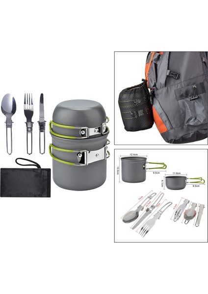 Kamp Tencere Hiking Açık Mess Kiti Katlanır Pan Çatal Çatal Yeşil fırsatları