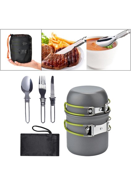 Kamp Tencere Hiking Açık Mess Kiti Katlanır Pan Çatal Çatal Yeşil indirimleri