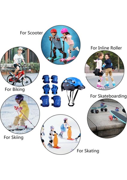 2 Paketler Çocuklar Spor Koruyucu Dişli Seti, Kask ve El Bilek, Dirsek, Diz, Kaykay, Paten, Scooter, Bisiklet Için