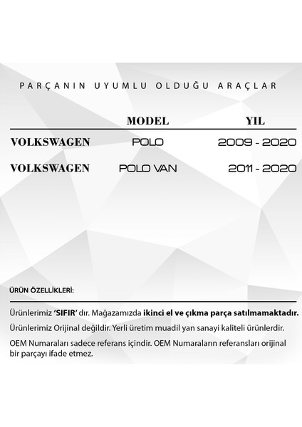 Alpha Auto Part Volkswagen Polo, Polo Van Için Motor Kaput Üst Kilidi