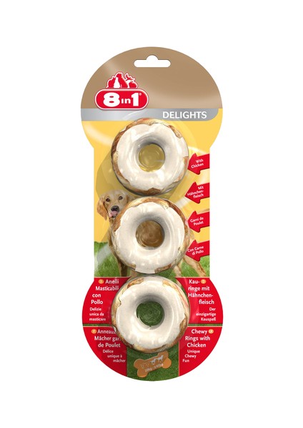 8 In 1 Delights Rings Tavuklu Köpek Çiğneme Halkaları 3'lü 119 gr fiyatları