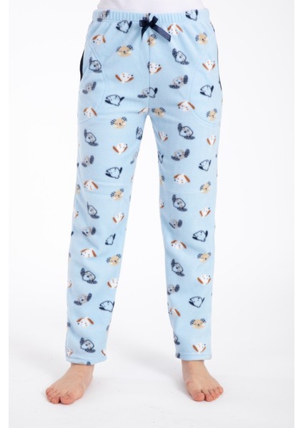 Kadın 450-11 Köpek Desenli Cepli Polar Tek Alt Mavi fiyatları