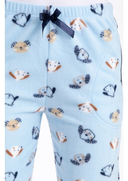 Kadın 450-11 Köpek Desenli Cepli Polar Tek Alt Mavi modelleri