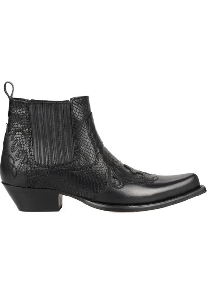 Siyah Deri Kovboy Botu Erkekler İçin 5 cm Topuklu Şık Tasarım