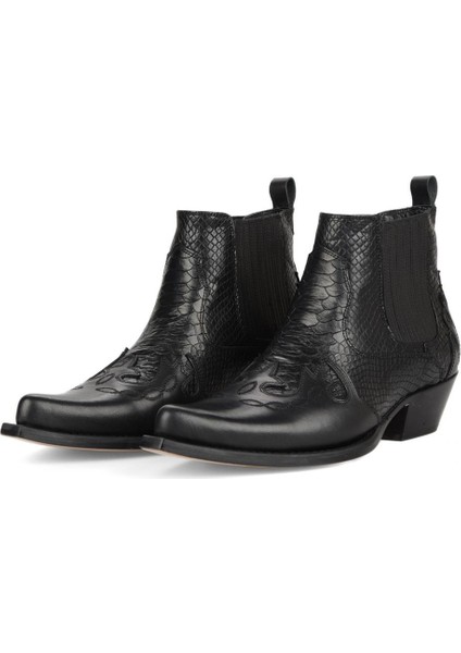 Siyah Deri Kovboy Botu Erkekler İçin 5 cm Topuklu Şık Tasarım fiyatları