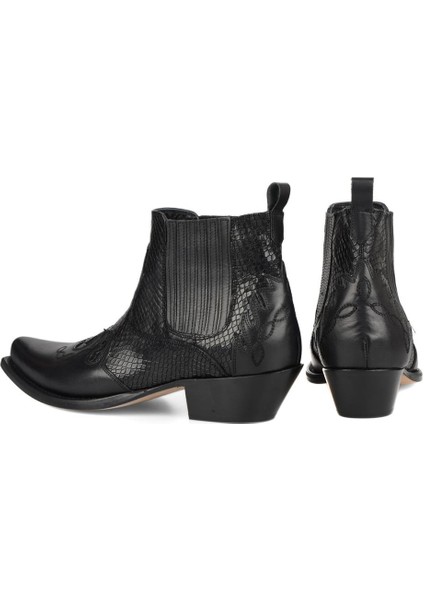 Siyah Deri Kovboy Botu Erkekler İçin 5 cm Topuklu Şık Tasarım fırsatları