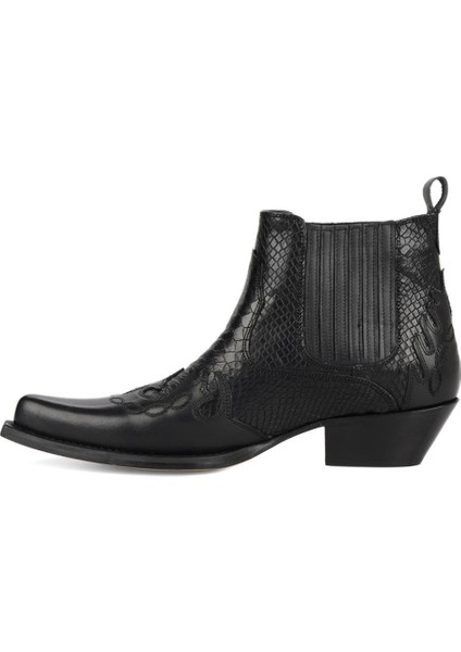 Siyah Deri Kovboy Botu Erkekler İçin 5 cm Topuklu Şık Tasarım indirimleri