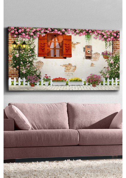 Çiçekli Sokak Tek Parça Kanvas Canvas Tablo