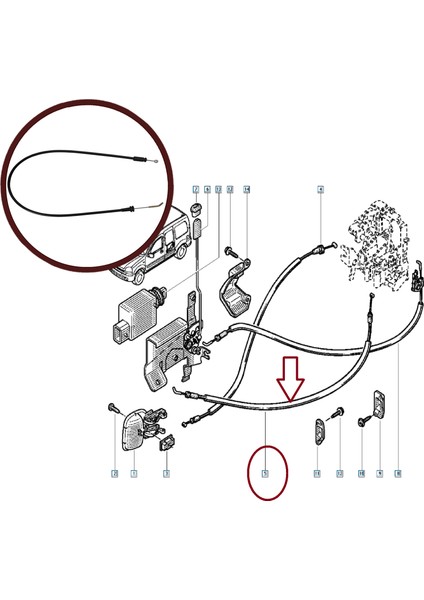 ESC Otomotiv EDP666 Renault Kangoo MK1 İçin Sol Sürgülü Kapı İç Açma Teli 8200182967