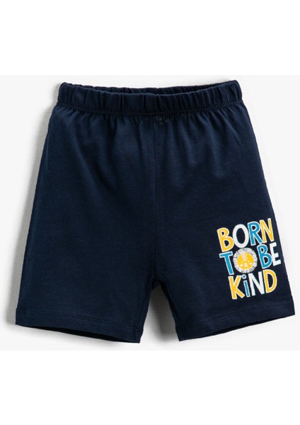 Erkek Bebek Slogan Baskılı Şort Pamuklu
