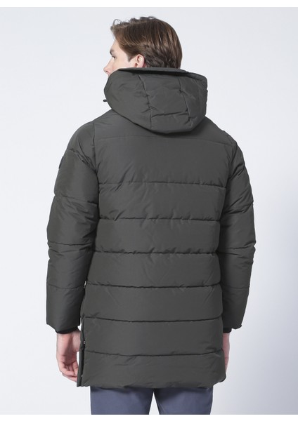 Only & Sons 22020156_ONSCARL Long Quilted Coat Kapüşonlu Normal Kalıp Düz Haki Erkek Mont