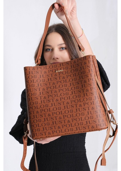 Kadın Gofraj Kabartma Baskılı 3 Bölmeli Postacı ve Omuz Çantası