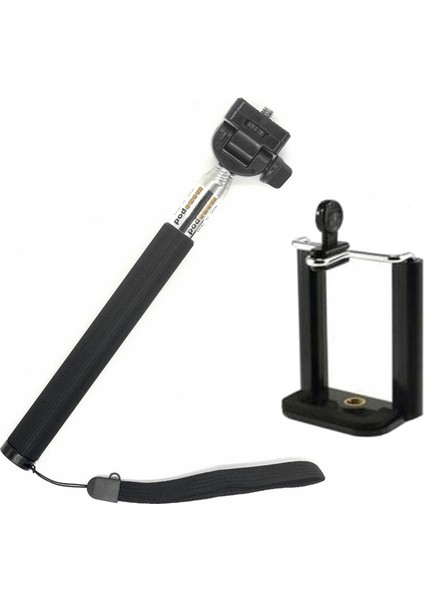 GP55P Tüm Sjcam Eken Gopro Aksiyon Kamera Monopod ve Tripodlarıyla Uyumlu 1/4 Inç Bağlantılı Telefon Tutuculu 110 cm 2 Parça Monopod Seti