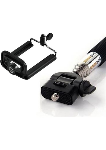 GP55P Tüm Sjcam Eken Gopro Aksiyon Kamera Monopod ve Tripodlarıyla Uyumlu 1/4 Inç Bağlantılı Telefon Tutuculu 110 cm 2 Parça Monopod Seti